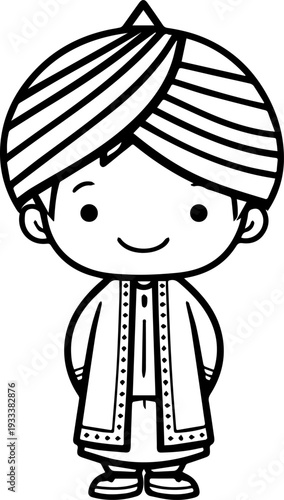 Smiling boy wearing traditional Muslim cap and kurta