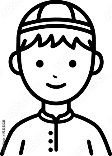 Smiling boy wearing traditional Muslim cap and kurta