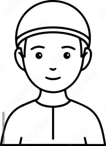 Smiling boy wearing traditional Muslim cap and kurta