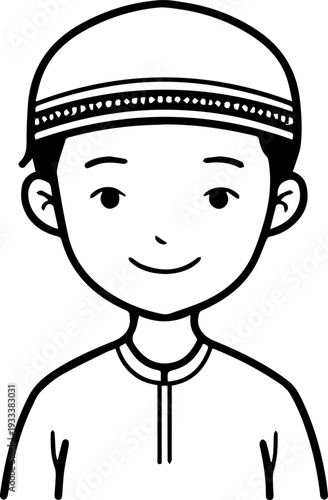 Smiling boy wearing traditional Muslim cap and kurta