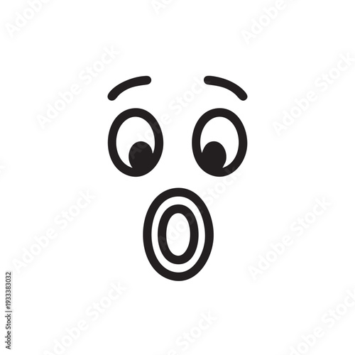 A shocked face is depicted with wide eyes and an open mouth in a simple illustration