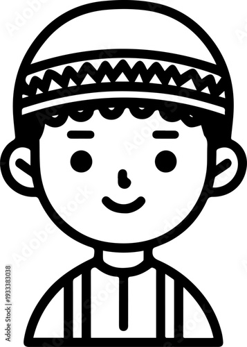 Smiling boy wearing traditional Muslim cap and kurta