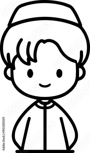 Smiling boy wearing traditional Muslim cap and kurta