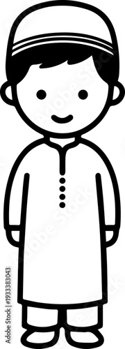 Smiling boy wearing traditional Muslim cap and kurta