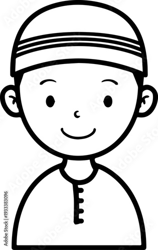 Smiling boy wearing traditional Muslim cap and kurta