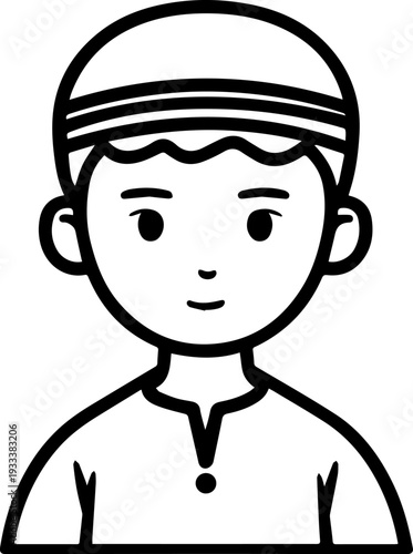 Smiling boy wearing traditional Muslim cap and kurta