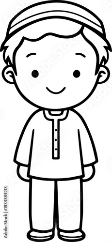 Smiling boy wearing traditional Muslim cap and kurta