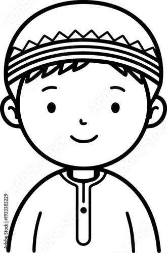 Smiling boy wearing traditional Muslim cap and kurta