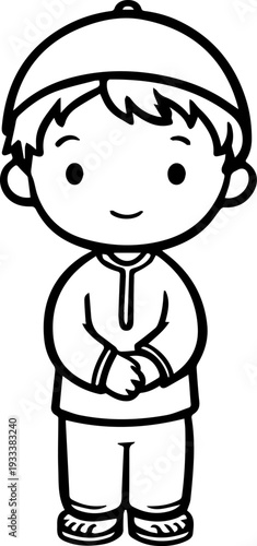 Smiling boy wearing traditional Muslim cap and kurta