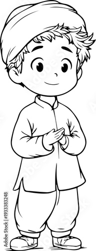 Smiling boy wearing traditional Muslim cap and kurta