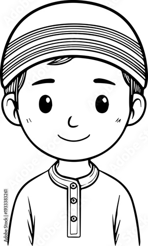 Smiling boy wearing traditional Muslim cap and kurta