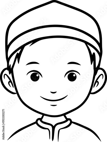 Smiling boy wearing traditional Muslim cap and kurta