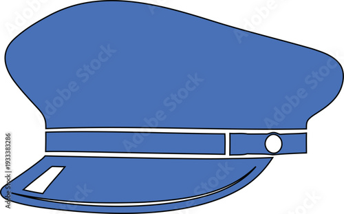 Blue peaked cap with Icon outline and white trim details uniform