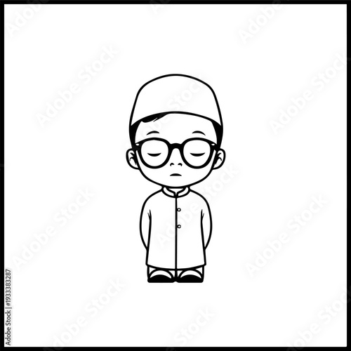 Smiling boy wearing traditional Muslim cap and kurta