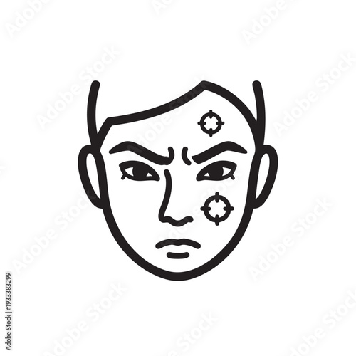 Illustration of a person's face with acne spots from a direct viewpoint