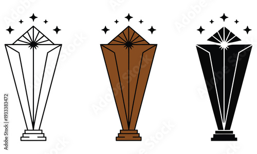 Star, trophy awards minimal geometric vector prize icons set, representing achievement, recognition, competition victory, excellence, and reward concepts