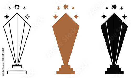 Star, award trophy icon set with minimal geometric design, vector prizes, competition and achievement symbols, recognition and excellence