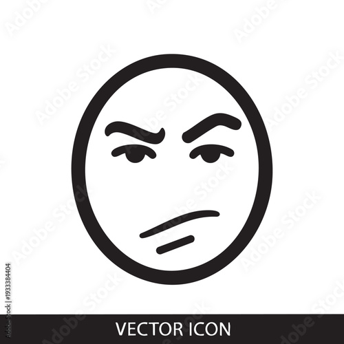 Vector illustration of a displeased face icon in a circular frame viewed from the front