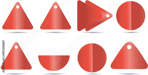 Geometric shapes composed of red triangular and circular forms with varying orientations Vector illustration