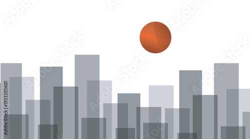 Sunset over modern city skyline with varying building heights Vector illustration