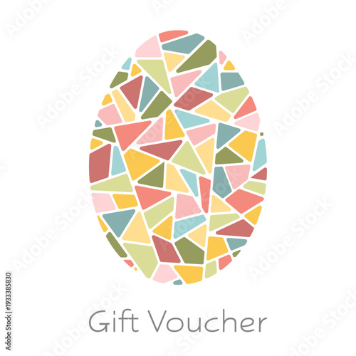 Gift Voucher - Schriftzug in englischer Sprache - Geschenkgutschein. Gutscheinkarte mit einem bunten Osterei in Pastellfarben.