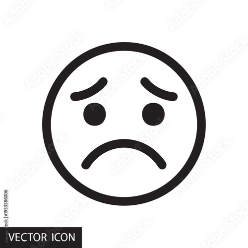 A simple black and white illustration of a frowning emoticon face icon on a plain white background viewed directly