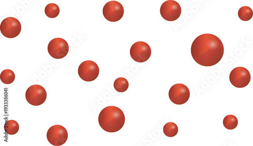 Scattered red spheres of varying sizes in a three-dimensional space. Vector illustration