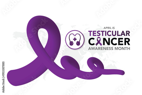 Testicular Cancer Awareness Month banner. Purple ribbon brush stroke circle frame typographic poster. Symbol of the fight against testicular cancer.