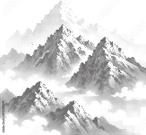 Majestic mountain peaks shrouded in ethereal clouds and misty valleys Vector illustration