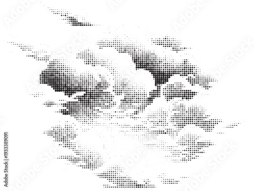 A monochromatic depiction of billowing clouds against a faint horizon line Vector illustration