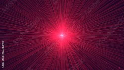 Red hyperspace warp speed starfield background with radial light streaks