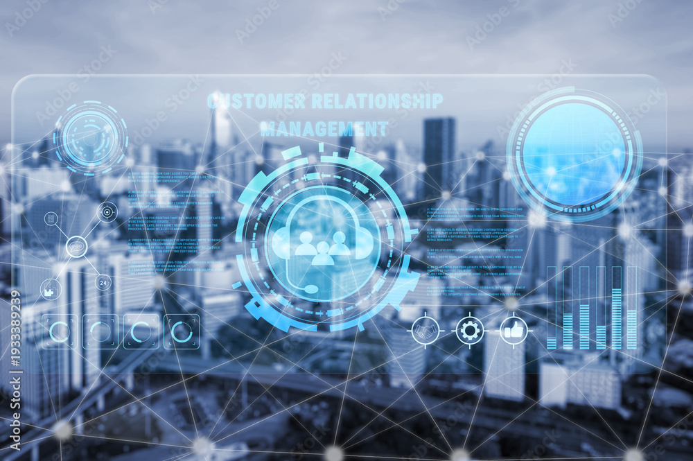 Fototapeta premium Customer Relationship Management (CRM) system for business. A platform to manage customer interactions, support services, and improve satisfaction. Motif