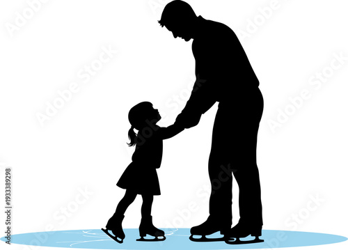 Man and Girl Ice Skating Together Silhouette.