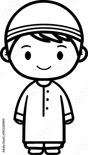 Smiling boy wearing traditional Muslim cap and kurta