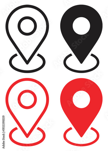 Location, pin icon set featuring map navigation line style symbols, GPS location signs, route markers, geolocation and travel concept, modern flat vector