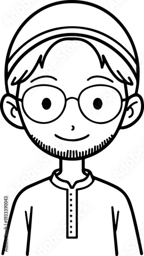 Smiling boy wearing traditional Muslim cap and kurta