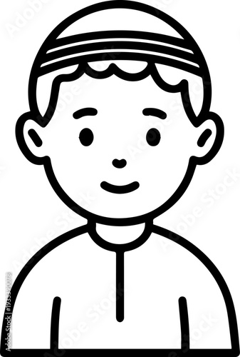 Smiling boy wearing traditional Muslim cap and kurta