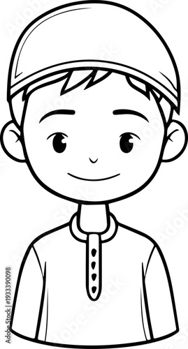 Smiling boy wearing traditional Muslim cap and kurta