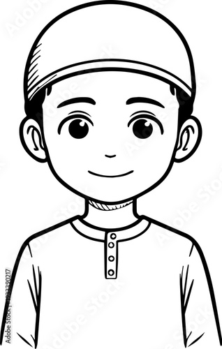 Smiling boy wearing traditional Muslim cap and kurta