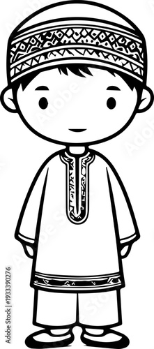 Smiling boy wearing traditional Muslim cap and kurta