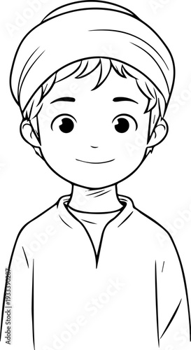 Smiling boy wearing traditional Muslim cap and kurta