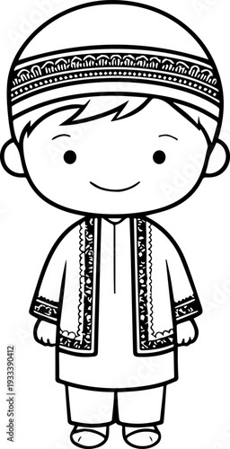 Smiling boy wearing traditional Muslim cap and kurta