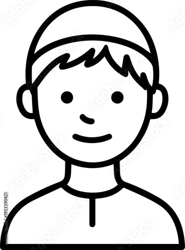 Smiling boy wearing traditional Muslim cap and kurta