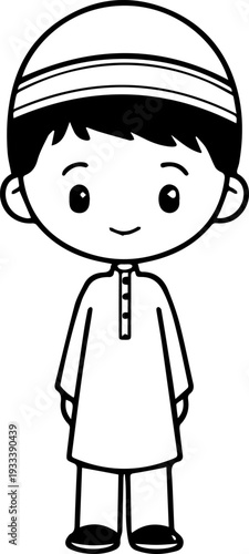 Smiling boy wearing traditional Muslim cap and kurta