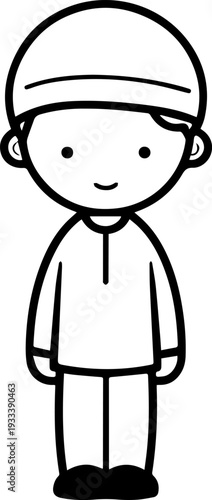 Smiling boy wearing traditional Muslim cap and kurta