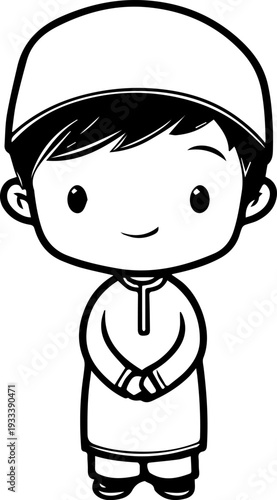 Smiling boy wearing traditional Muslim cap and kurta