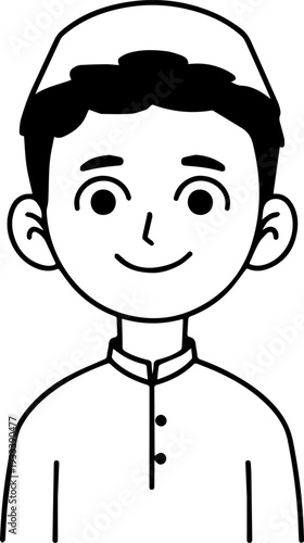 Smiling boy wearing traditional Muslim cap and kurta