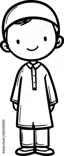 Smiling boy wearing traditional Muslim cap and kurta