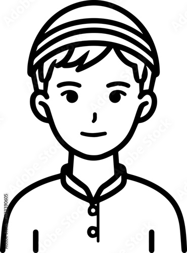 Smiling boy wearing traditional Muslim cap and kurta