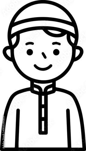 Smiling boy wearing traditional Muslim cap and kurta